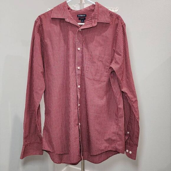 Men's Large 36/37 Croft&barrow Red White Checkered Button Up Long Sleeve Shirt - Picture 1 of 12